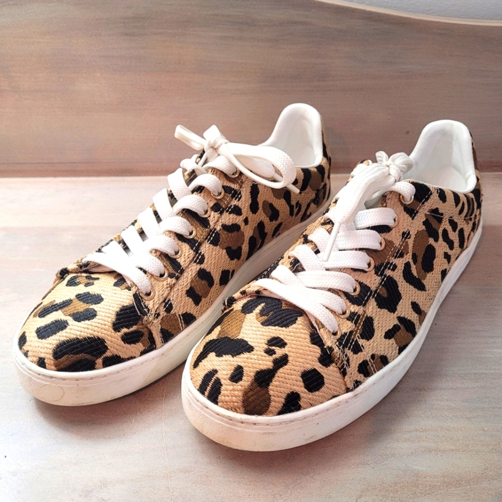 Stuart Weitzman Leopard Print Tan and Black Sneakers